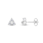 9ct White Gold Round Cubic Zirconia CZ Trefoil Claw Stud Earrings