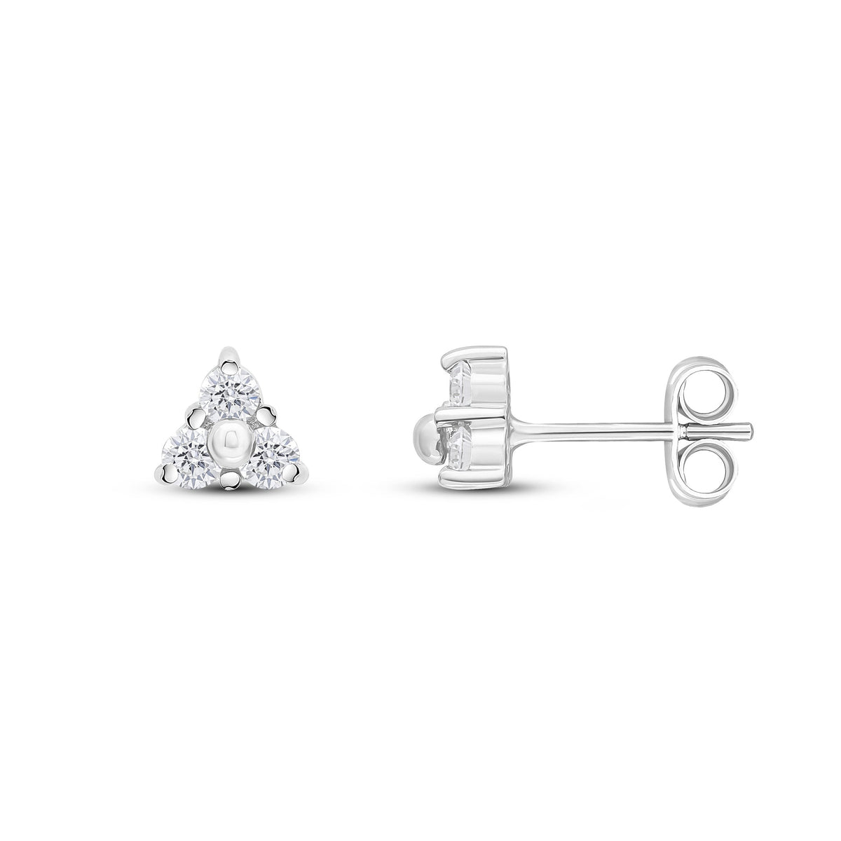 9ct White Gold Round Cubic Zirconia CZ Trefoil Claw Stud Earrings