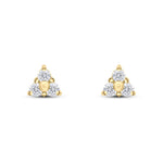 9ct Yellow Gold Round Cubic Zirconia CZ Trefoil Claw Stud Earrings