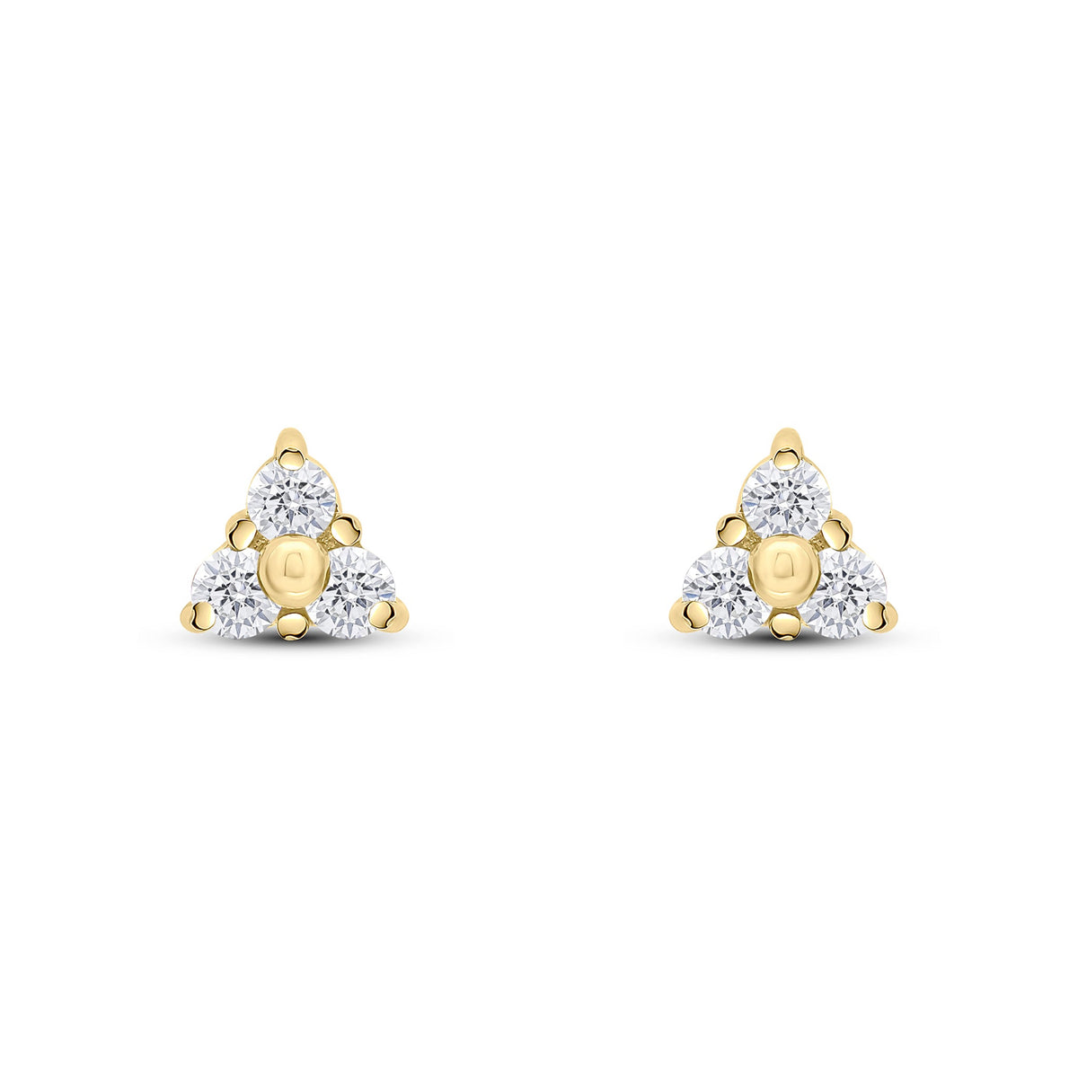 9ct Yellow Gold Round Cubic Zirconia CZ Trefoil Claw Stud Earrings