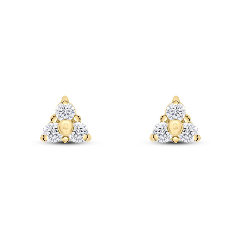 9ct Yellow Gold Round Cubic Zirconia CZ Trefoil Claw Stud Earrings