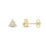 9ct Yellow Gold Round Cubic Zirconia CZ Trefoil Claw Stud Earrings