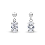 9ct White Gold Oval Cubic Zirconia CZ Claw Drop Earrings with Bead Top — 6x4mm