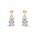 9ct Yellow Gold Oval Cubic Zirconia CZ Claw Drop Earrings with Bead Top — 6x4mm