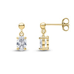 9ct Yellow Gold Oval Cubic Zirconia CZ Claw Drop Earrings with Bead Top — 6x4mm
