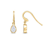 9ct Yellow Gold Pear Shaped Cubic Zirconia CZ Rubover Wire Hook Drop Earrings — 6x4mm