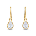 9ct Yellow Gold Pear Shaped Cubic Zirconia CZ Rubover Wire Hook Drop Earrings — 6x4mm