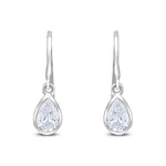 9ct White Gold Pear Shaped Cubic Zirconia CZ Rubover Wire Hook Drop Earrings — 6x4mm