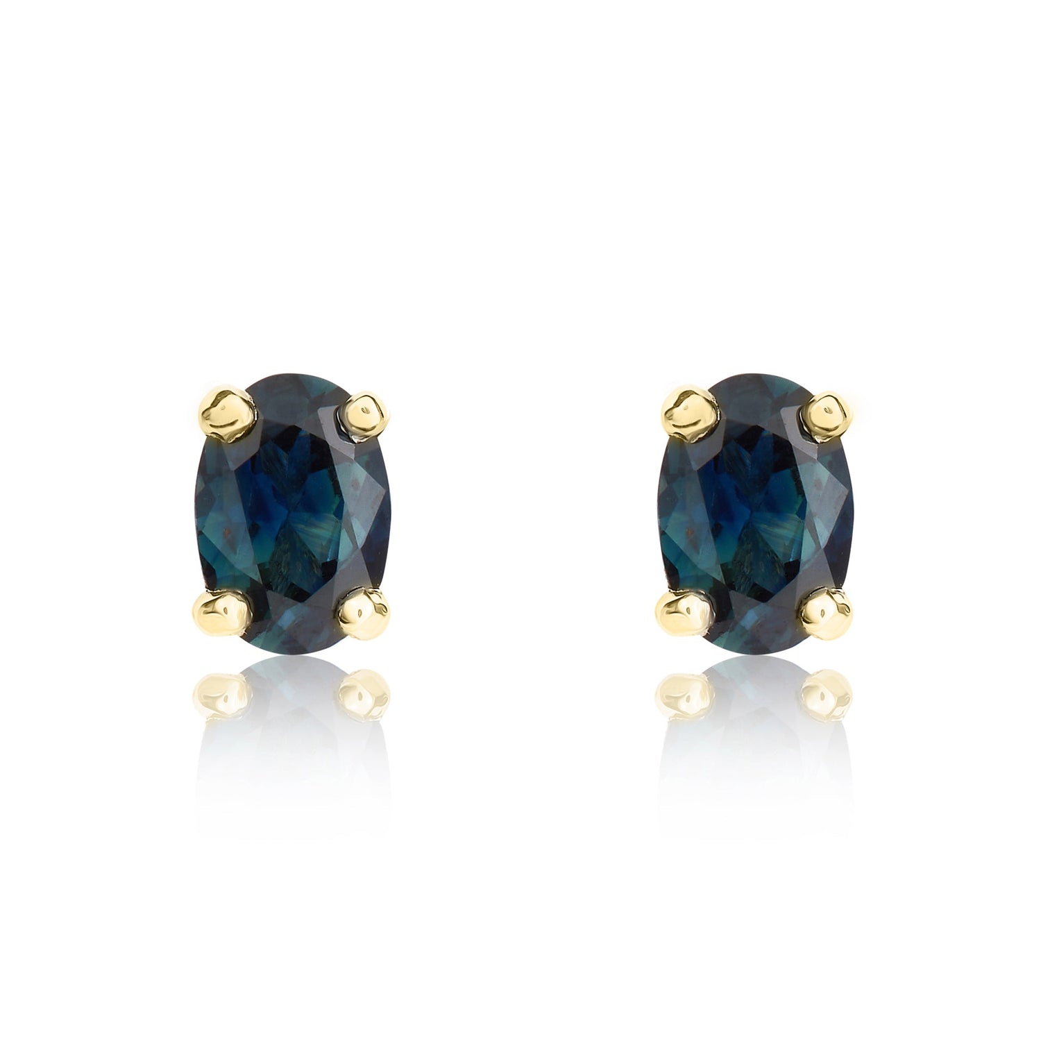 9ct Yellow Gold Oval Natural Blue Sapphire Stud Earrings — 6x4mm