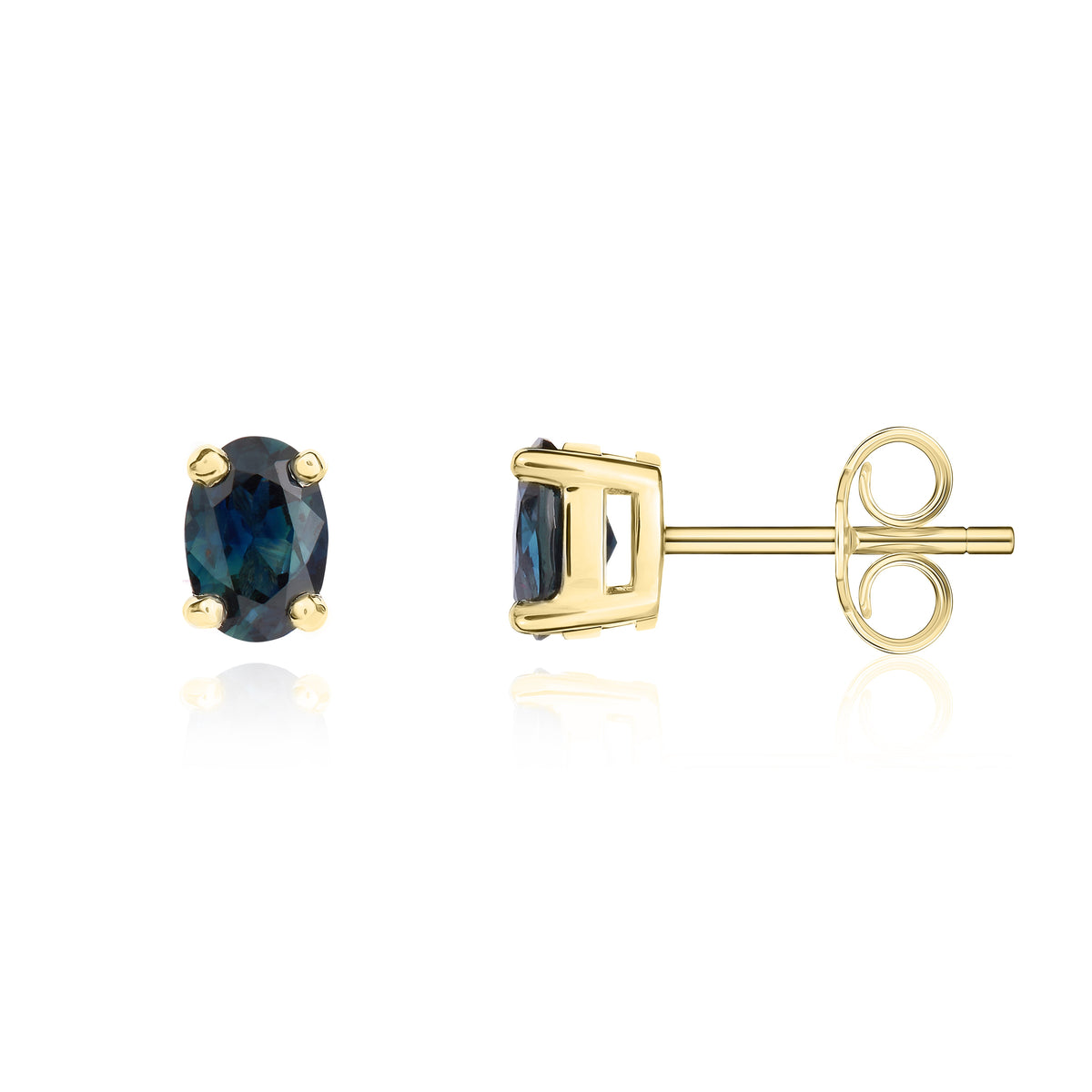 9ct Yellow Gold Oval Natural Blue Sapphire Stud Earrings — 6x4mm