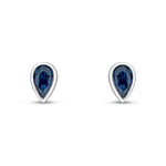 9ct White Gold Pear Shaped Natural Blue Sapphire Rubover Stud Earrings — 5x3mm