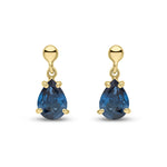 9ct Yellow Gold Pear Shaped Natural Sapphire Claw Drop Earrings — 7x5mm