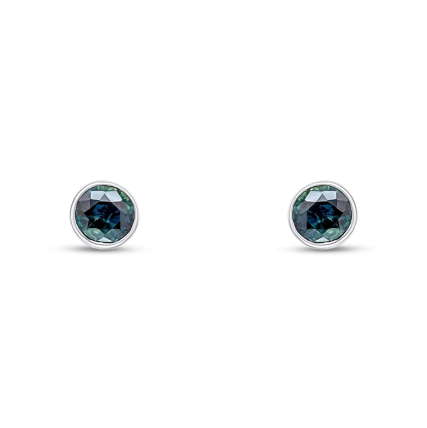 9ct White Gold Round Natural Sapphire Rubover Stud Earrings — 5mm