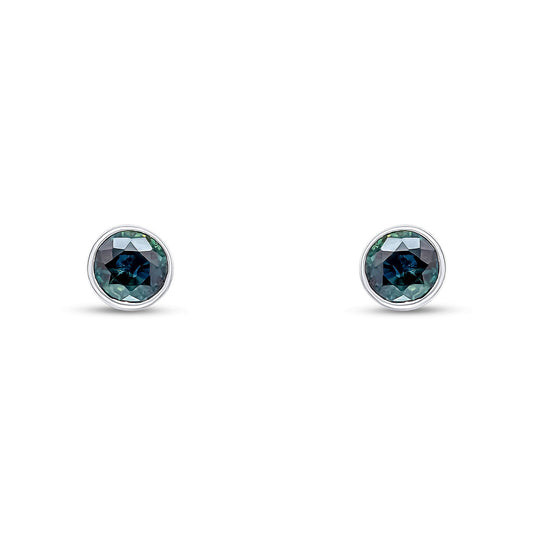 9ct White Gold Round Sapphire Rubover Stud Earrings — 5mm