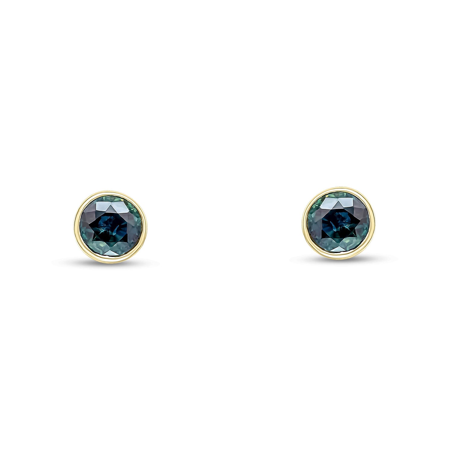 9ct Yellow Gold Round Natural Sapphire Rubover Stud Earrings — 5mm