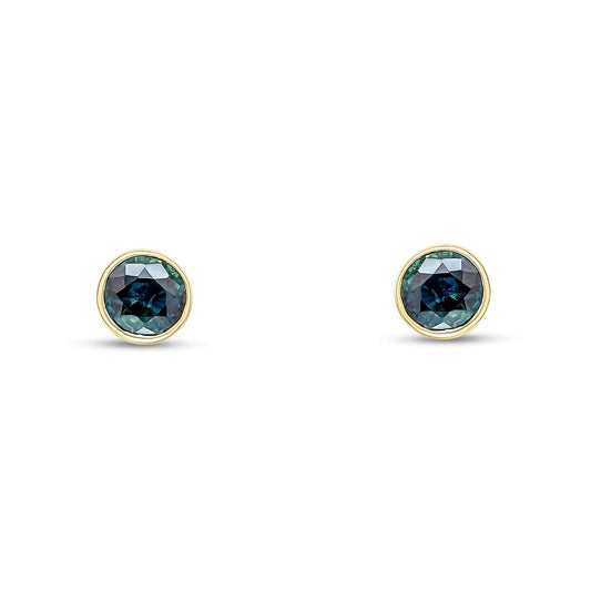 9ct Yellow Gold Round Natural Sapphire Rubover Stud Earrings — 5mm