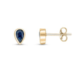 9ct Yellow Gold Pear Shaped Natural Sapphire Rubover Stud Earrings — 5x3mm