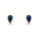 9ct Yellow Gold Pear Shaped Natural Sapphire Rubover Stud Earrings — 5x3mm