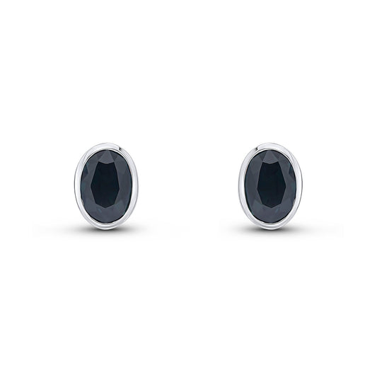 9ct White Gold Oval Natural Sapphire Rubover Stud Earrings — 7x5mm