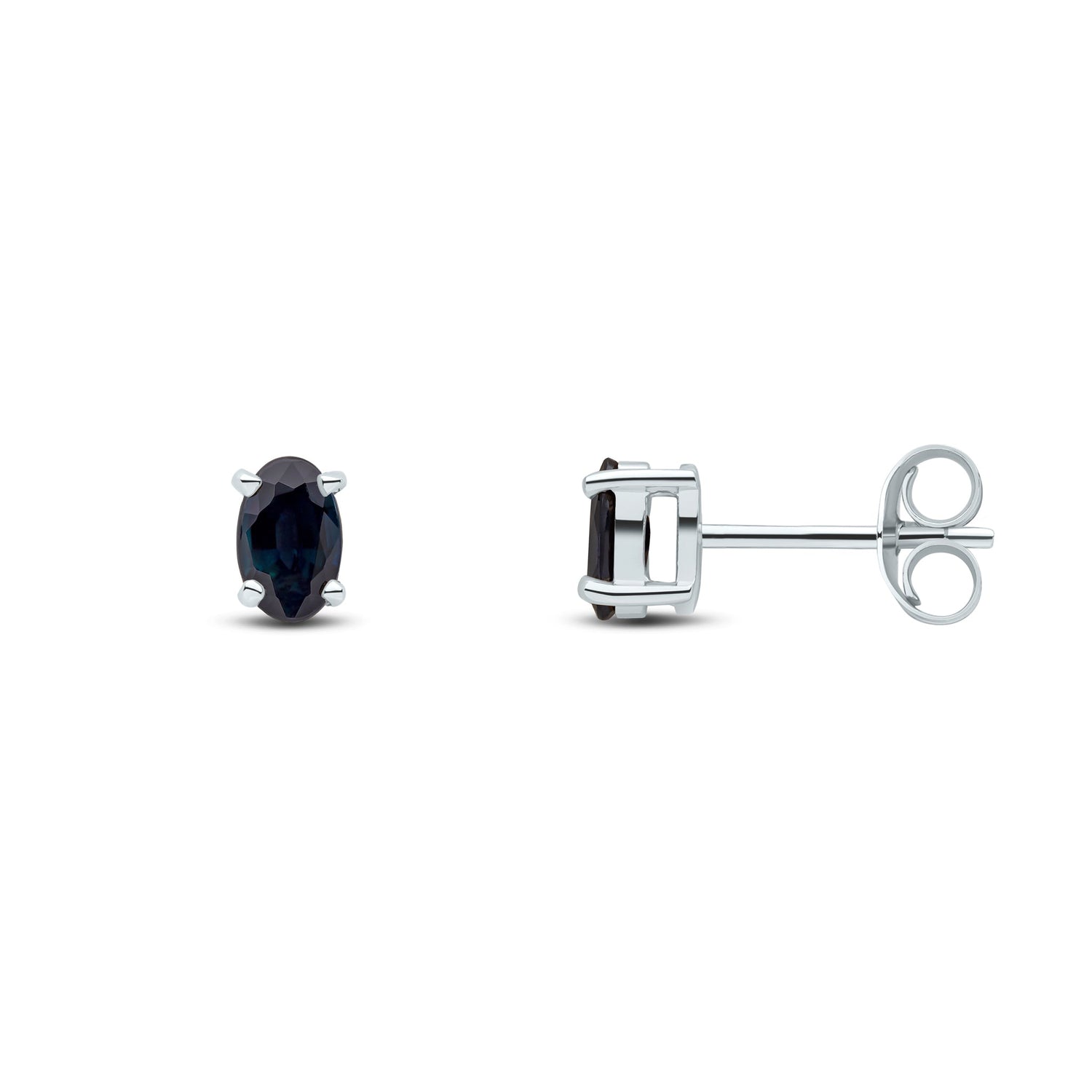 9ct White Gold Oval Natural Sapphire Claw Stud Earrings — 5x3mm
