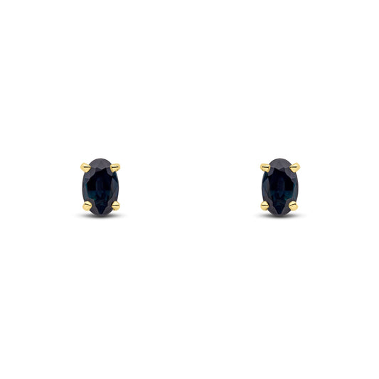 9ct Yellow Gold Oval Natural Sapphire Claw Set Stud Earrings — 5x3mm