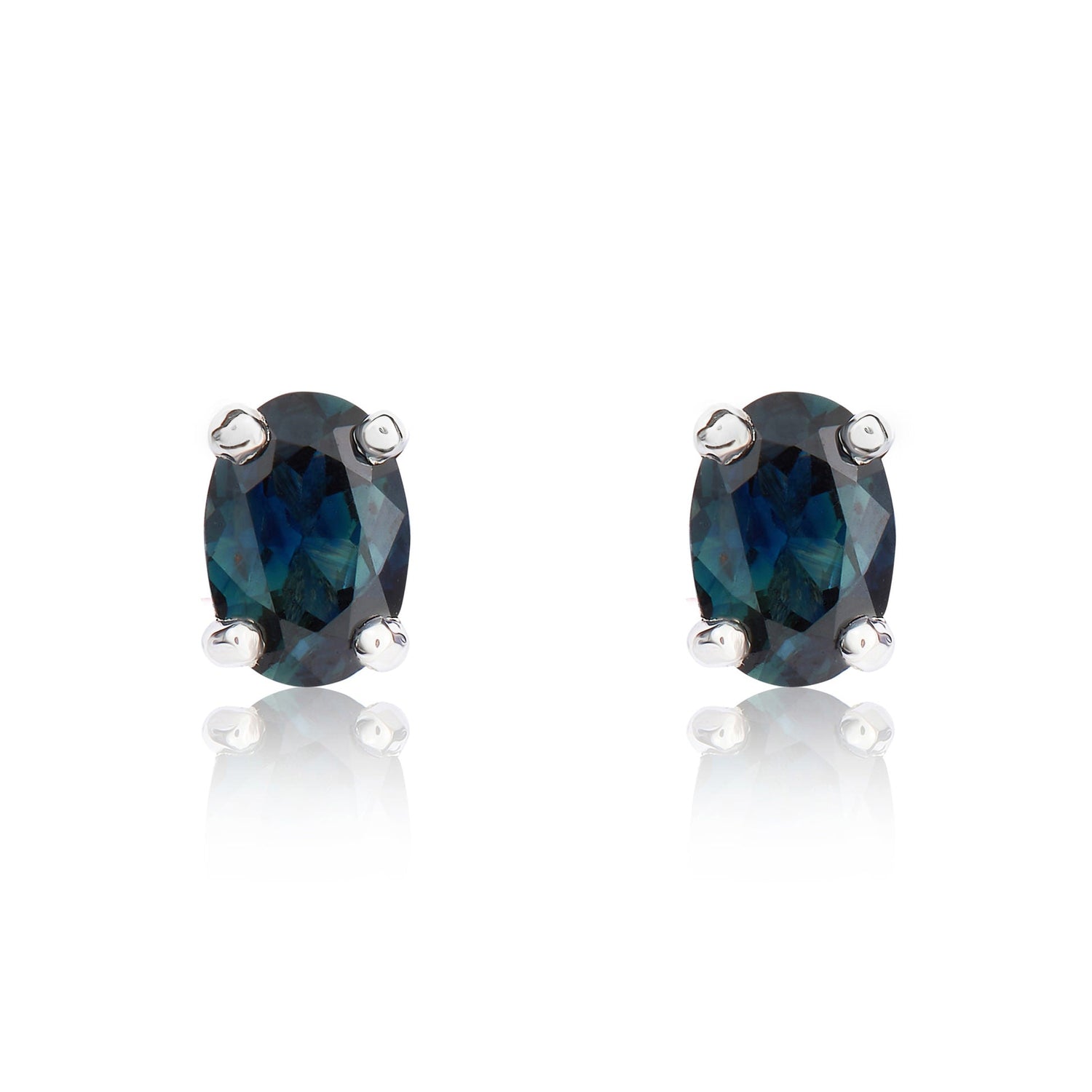 9ct White Gold Oval Natural Sapphire Claw Set Stud Earrings — 6x4mm