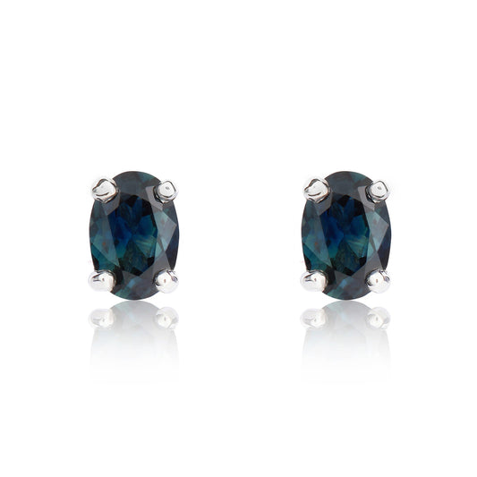 9ct White Gold Oval Natural Sapphire Claw Set Stud Earrings — 6x4mm