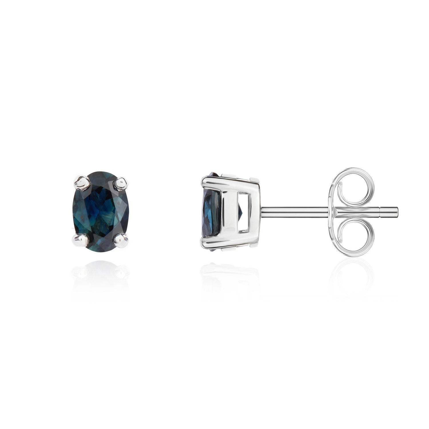 9ct White Gold Oval Natural Sapphire Claw Set Stud Earrings — 6x4mm