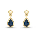 9ct Yellow Gold Pear Shaped Natural Sapphire Rubover Drop Earrings with Bead Top — 6x4mm