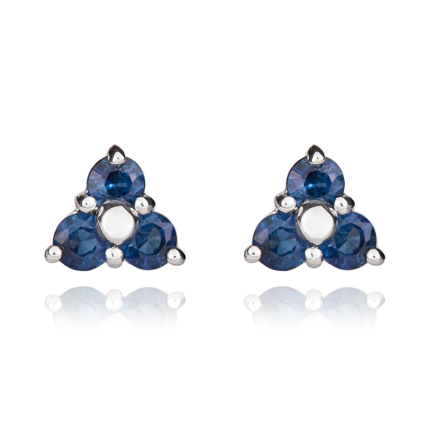 9ct White Gold Round Trefoil Natural Blue Sapphire Stud Earrings — 2.5mm