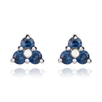 9ct White Gold Round Natural Sapphire Trefoil Claw Stud Earrings