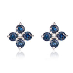 9ct White Gold Round Natural Sapphire Four Stone Cluster Stud Earrings