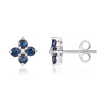 9ct White Gold Round Natural Sapphire Four Stone Cluster Stud Earrings
