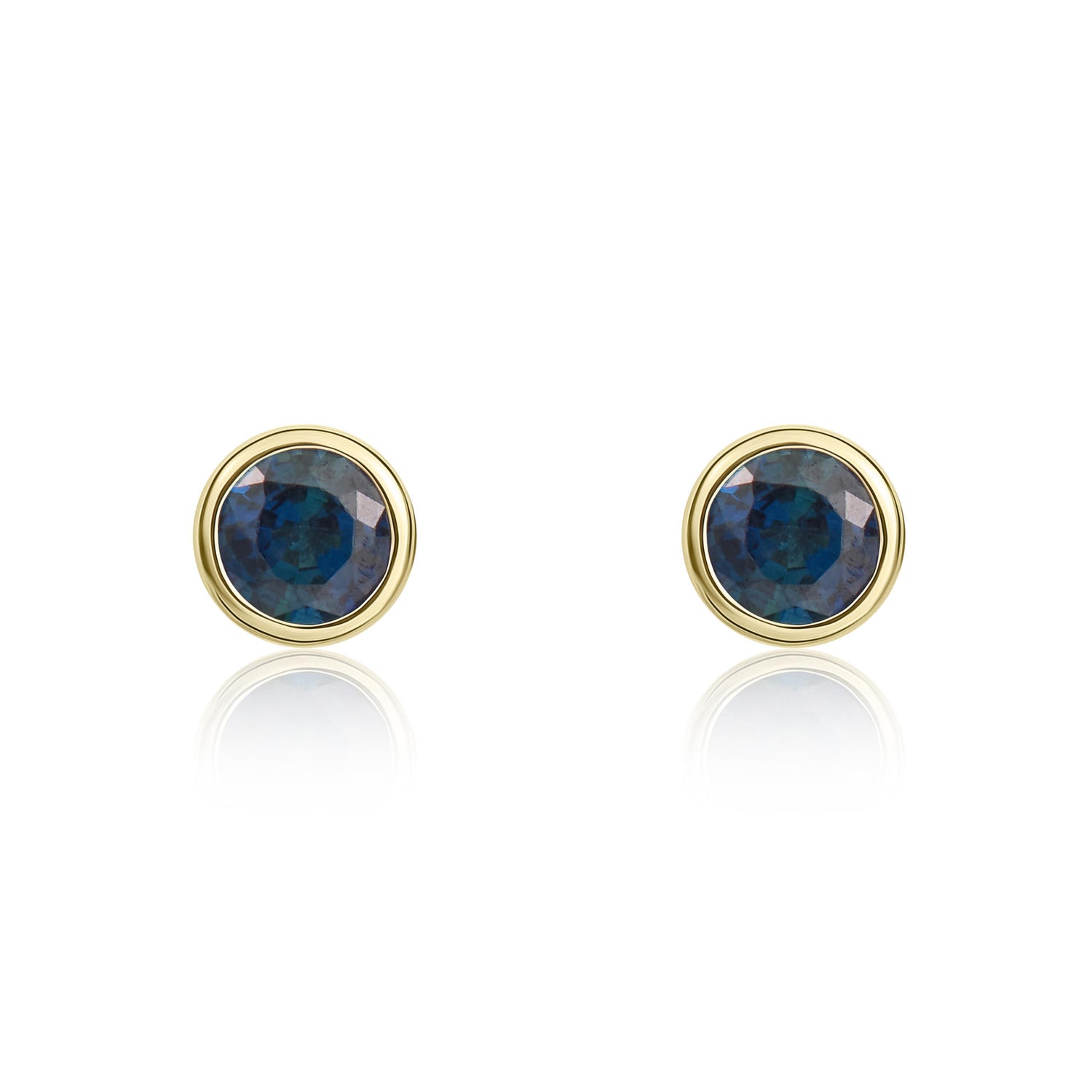 9ct Yellow Gold Round Natural Sapphire Rubover Stud Earrings — 3mm