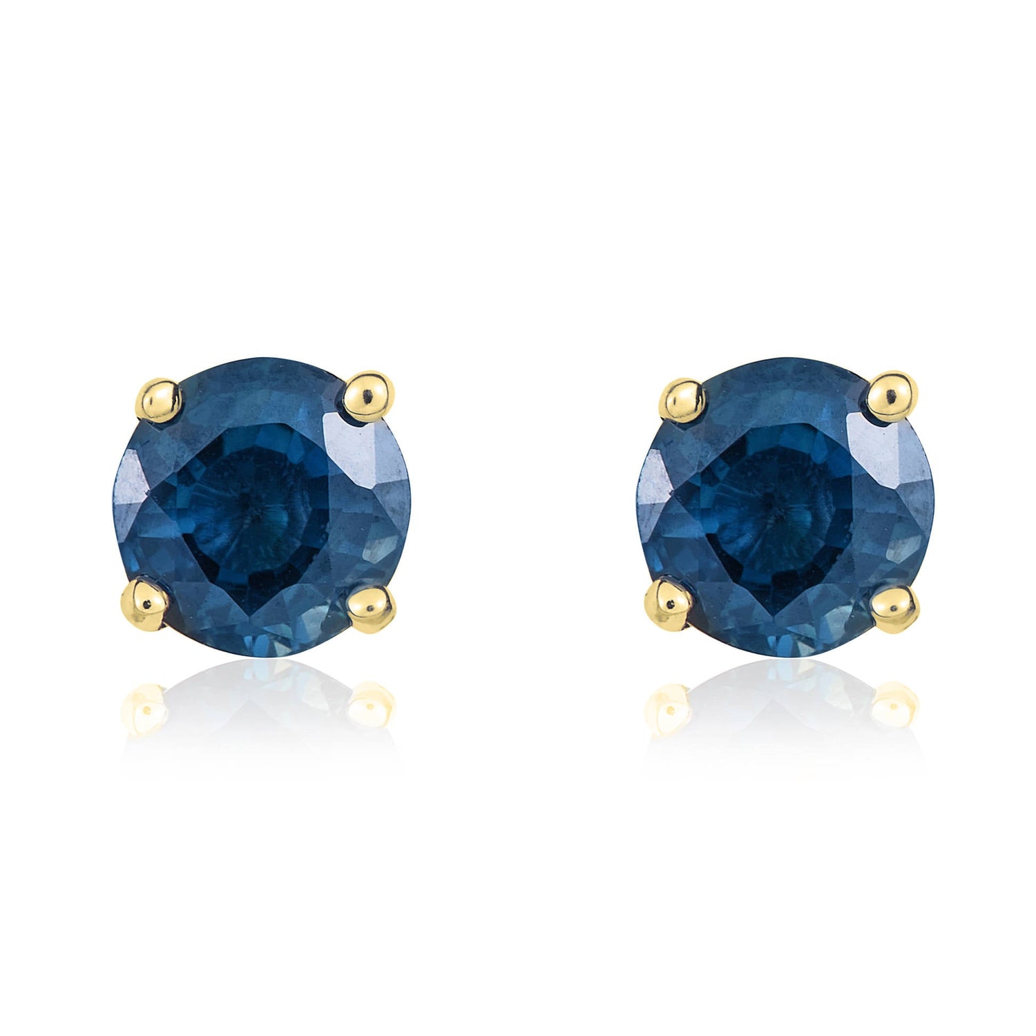 9ct Yellow Gold Round Natural Blue Sapphire Claw Stud Earrings — 5mm