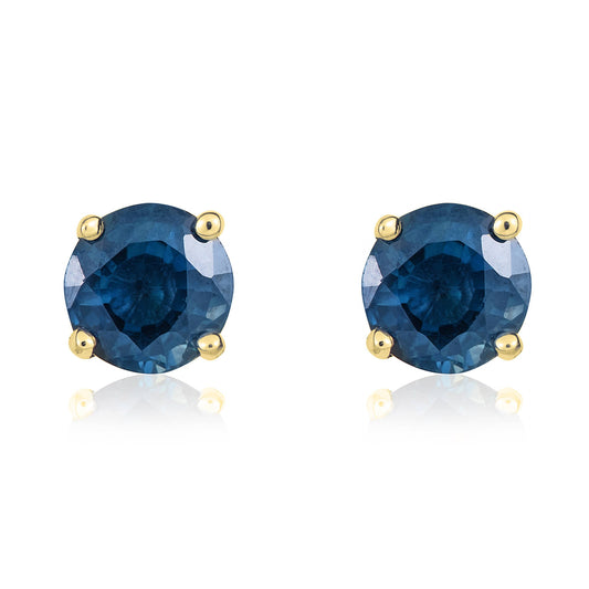 9ct Yellow Gold Round Natural Blue Sapphire Claw Stud Earrings — 5mm