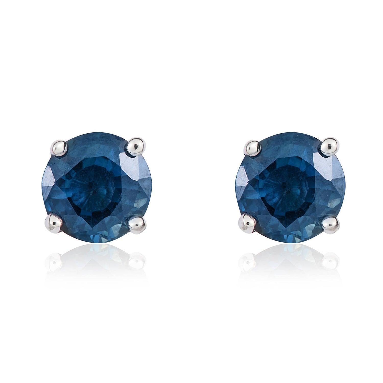 9ct White Gold Round Natural Sapphire Claw Set Stud Earrings — 5mm