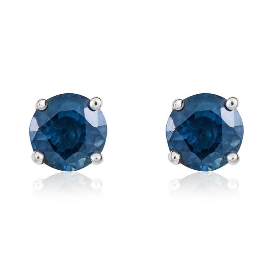 9ct White Gold Round Natural Sapphire Claw Set Stud Earrings — 5mm