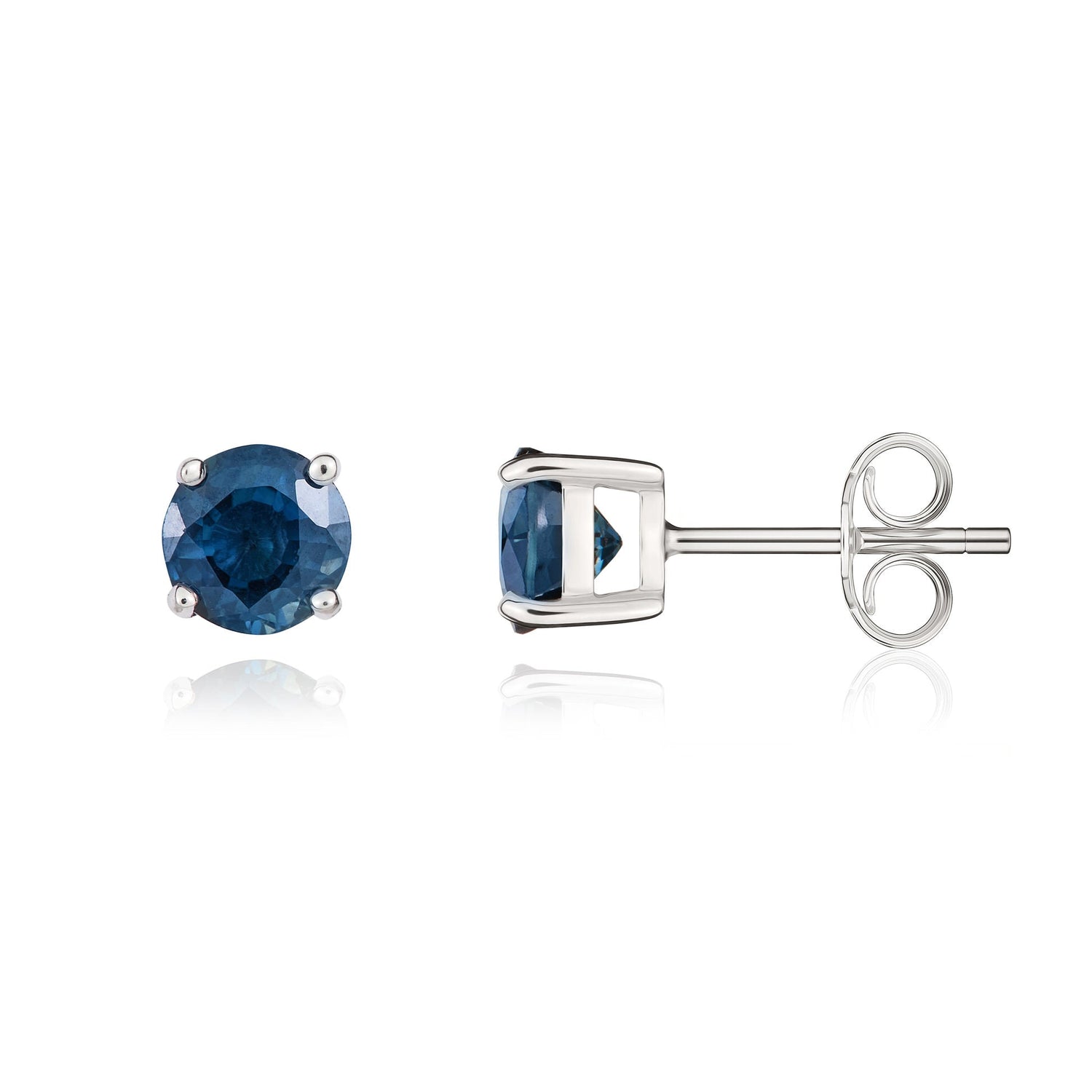9ct White Gold Round Natural Sapphire Claw Set Stud Earrings — 5mm