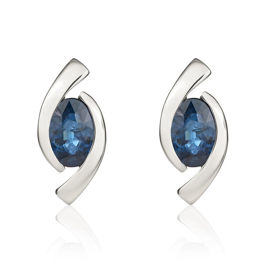 9ct White Gold Oval Natural Sapphire 'Eye' Stud Earrings — 6x4mm