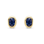9ct Yellow Gold Oval Natural Sapphire Rubover Stud Earrings — 4x3mm