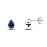 9ct White Gold Pear Shaped Natural Sapphire Rubover Stud Earrings — 7x5mm