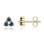 9ct Yellow Gold Round Natural Sapphire Trefoil Claw Stud Earrings