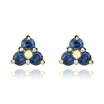 9ct Yellow Gold Round Natural Sapphire Trefoil Claw Stud Earrings