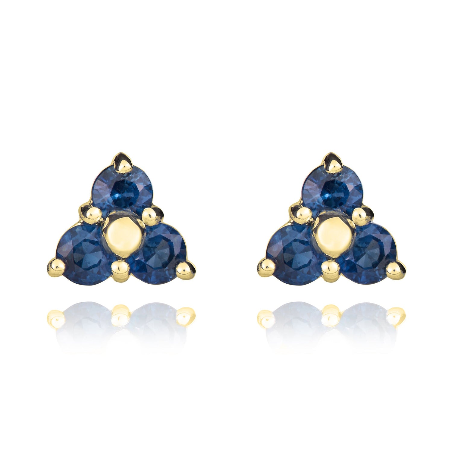 9ct Yellow Gold Round Trefoil Blue Sapphire Stud Earrings