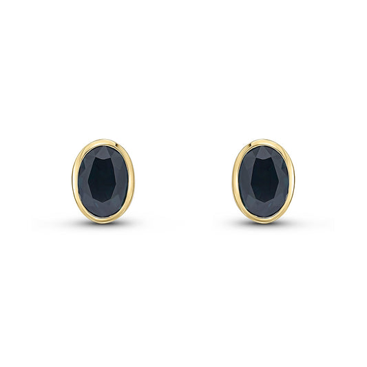 9ct Yellow Gold Rubover Oval Natural Sapphire Stud Earrings — 7x5mm