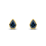 9ct Yellow Gold Pear Shaped Natural Sapphire Rubover Stud Earrings — 7x5mm