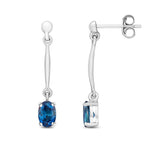 9ct White Gold Oval Natural Sapphire Claw Bar Drop Earrings — 6x4mm