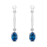 9ct White Gold Oval Natural Sapphire Claw Bar Drop Earrings — 6x4mm