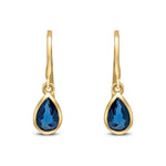 9ct Yellow Gold Pear Shaped Natural Sapphire Rubover Wire Hook Drop Earrings — 6x4mm